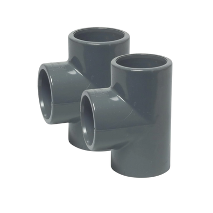 2x T-kors 90° PVC 50 mm limmuffe 16 bar (2 stk.)
