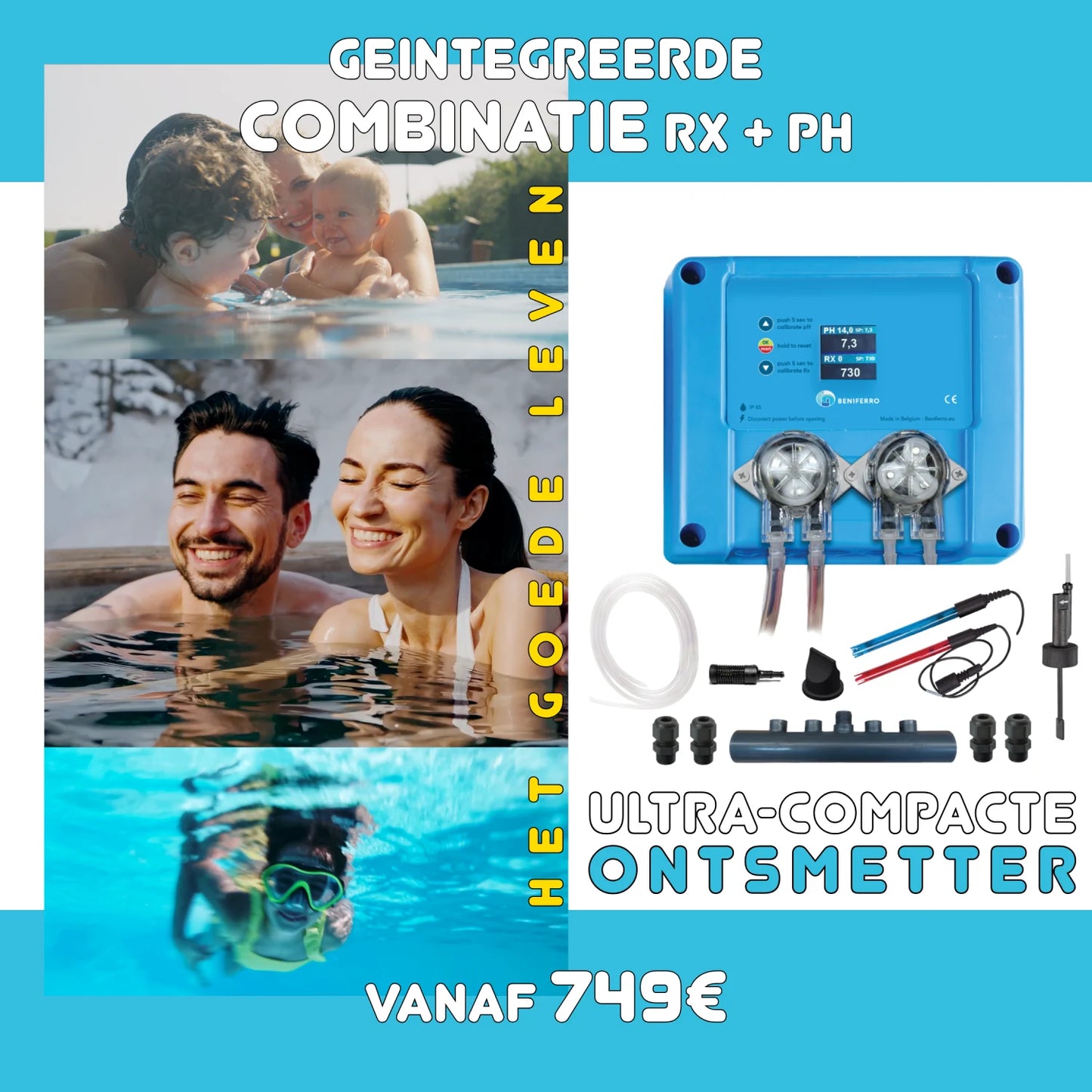 Kompakt 12V doseringsenhed til flydende klor / pH - Pool TWIN COMBO  - gør-det-selv sæt - pool/spa 1 til 150 m³