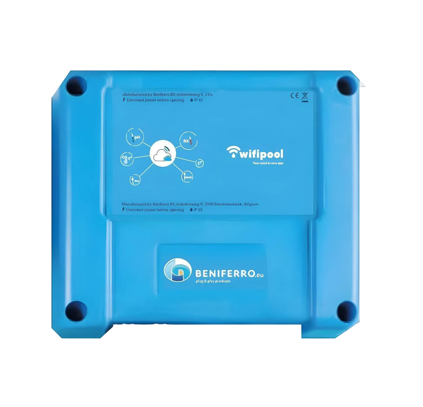 WiFiPOOL CONNECT-PRO måle- og kontrolboks, der kan udvides med pH, RX, 3x temperatur-, flow-, 3x niveau-, tryk- og konduktivitetsmåling - ethernet-tilslutning og 4 stik