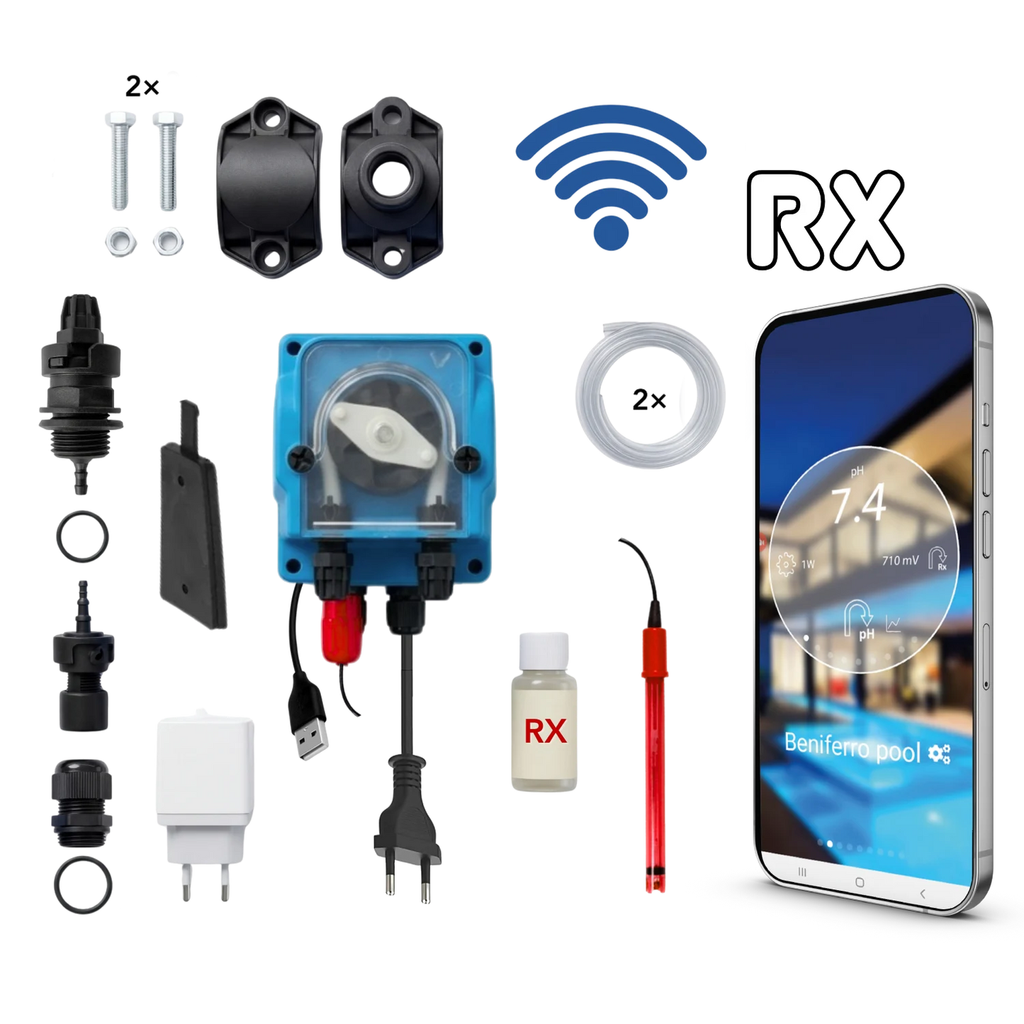 WiFiPOOL UNO RX Klor doseringspumpe - komplet installationssæt - svømmebassin op til 150 m³