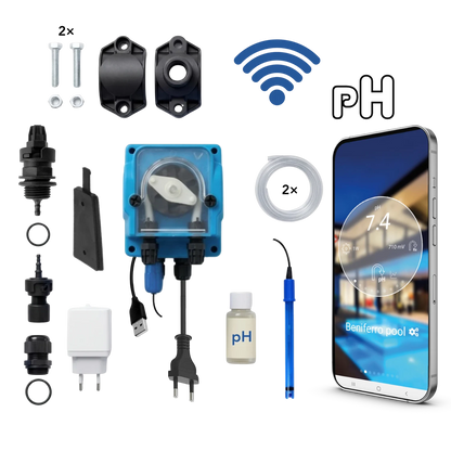 WiFiPOOL UNO pH-doseringspumpe – komplet installationssæt – svømmebassin op til 150 m³