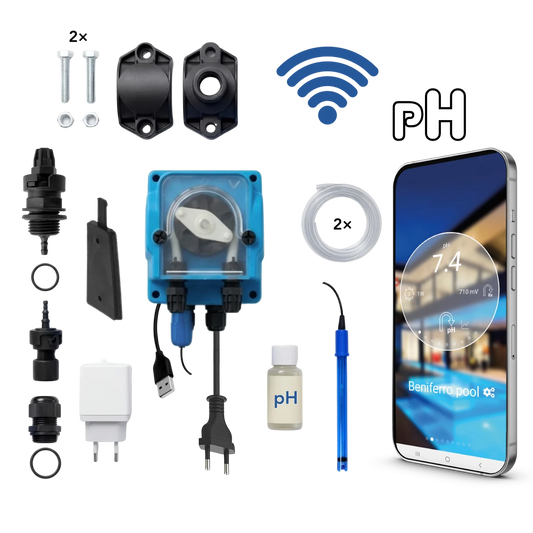 WiFiPOOL UNO pH-doseringspumpe – komplet installationssæt – svømmebassin op til 150 m³
