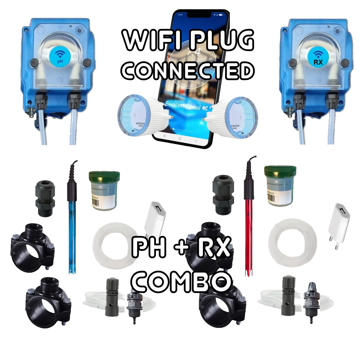 WiFiPOOL UNO-P pH + RX doseringspumpe - komplet installationssæt - svømmebassin op til 150 m³