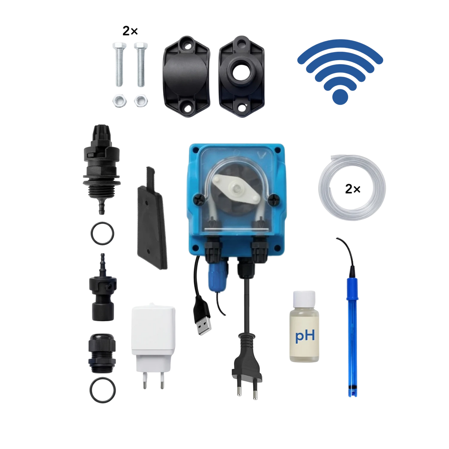 WiFiPOOL UNO pH-doseringspumpe – komplet installationssæt – svømmebassin op til 150 m³