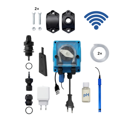 WiFiPOOL UNO pH-doseringspumpe – komplet installationssæt – svømmebassin op til 150 m³