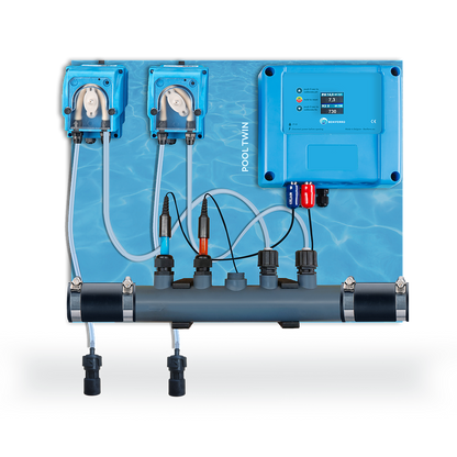 Doseapparat flydende pH- og klorregulering - formonteret på plade til svømmebassin fra 10 til 150 m ³