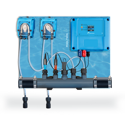 Doseapparat flydende pH- og klorregulering - formonteret på plade til svømmebassin fra 10 til 150 m ³