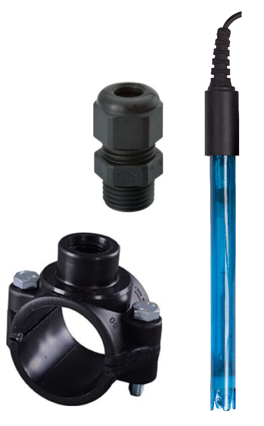 pH-sonde + tilslutningssadel + forskruning, gør-det-selv-sæt