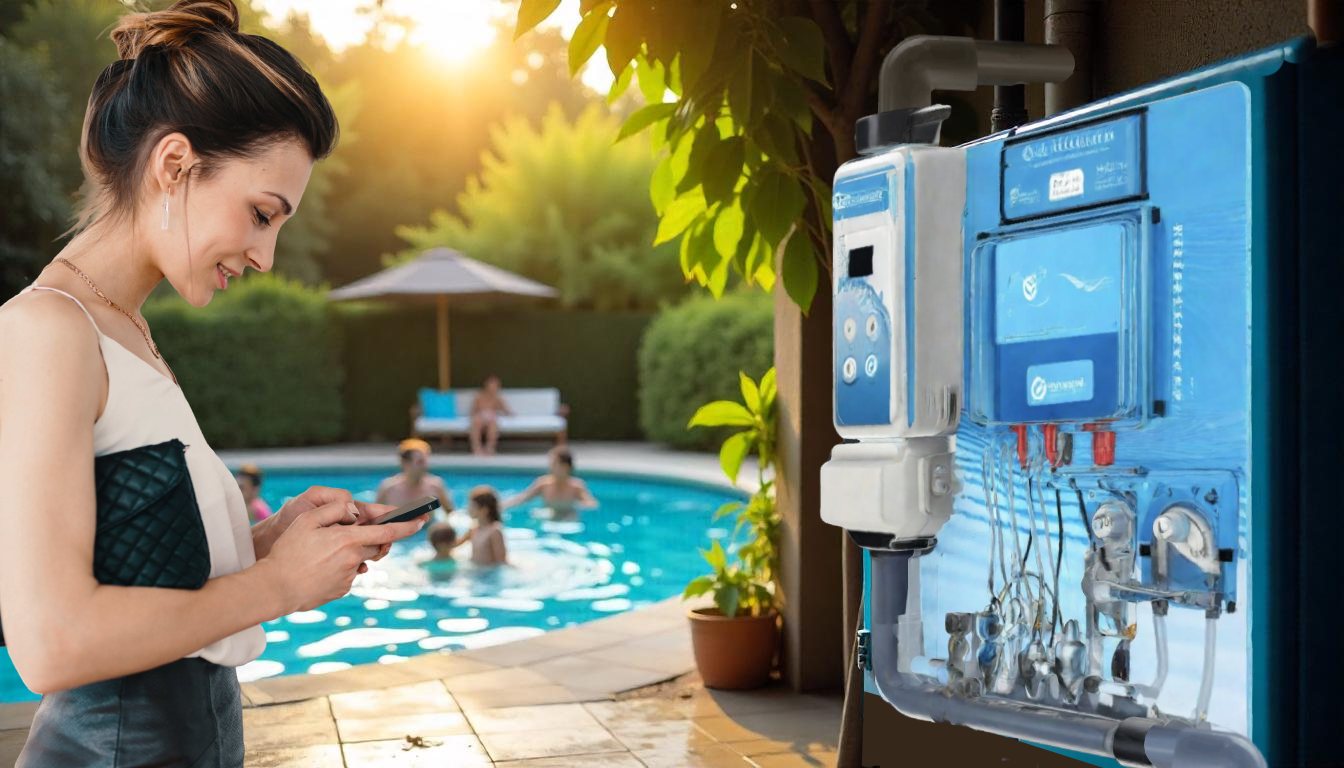 Klorgenerator HS formonteret på vægmonteringsplade med pH- og RX-regulering