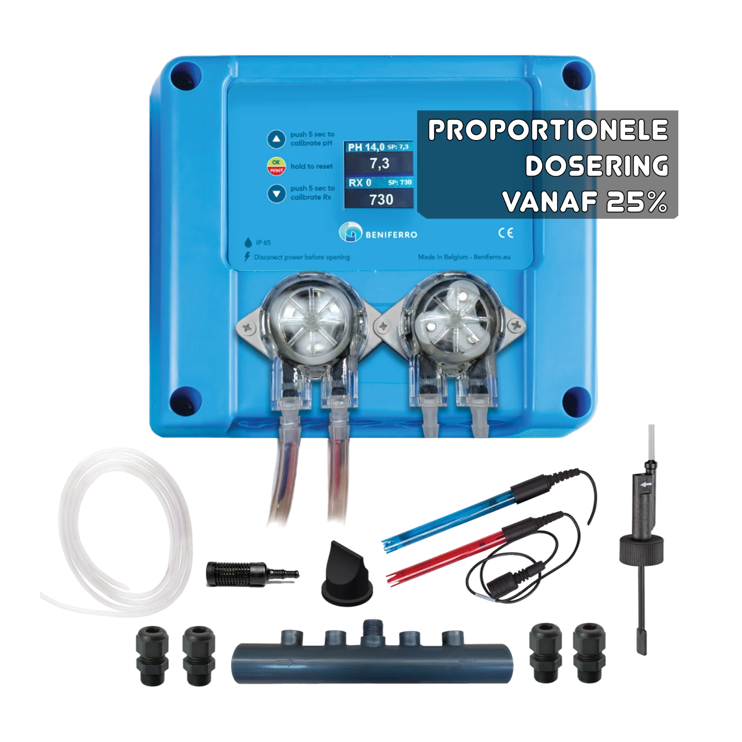 Kompakt 12V proportional doseringsenhed til flydende klor / pH - Pool TWIN COMBO - gør-det-selv sæt - pool/spa 10 til 150 m³