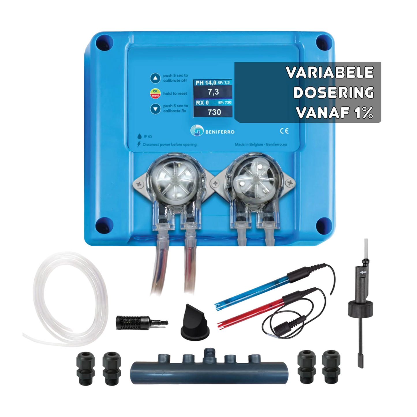 Kompakt 12V variabel  doseringsenhed til flydende klor / pH - Pool TWIN COMBO - gør-det-selv sæt - pool/spa 10 til 150 m³