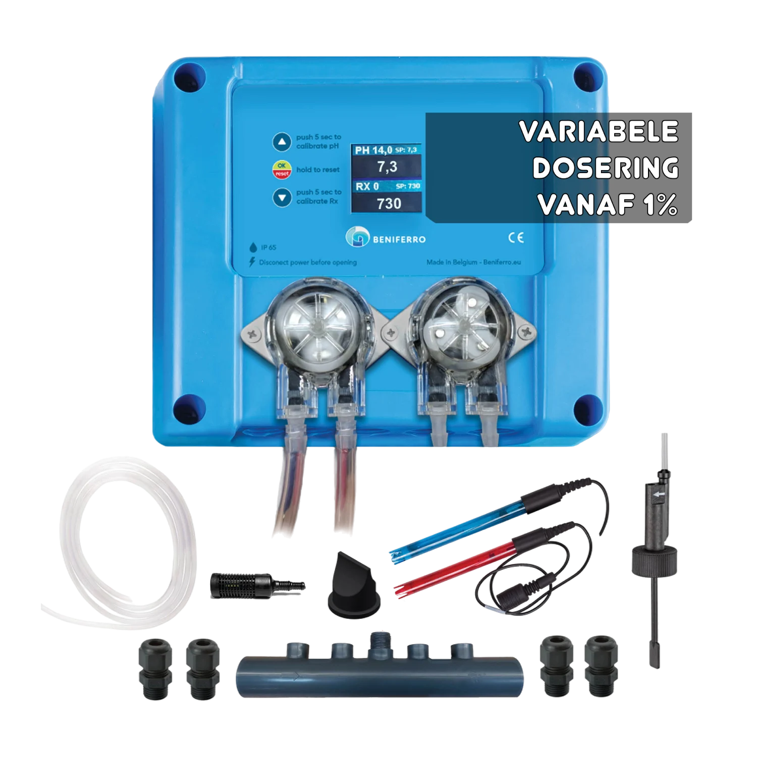 Kompakt 12V variabel  doseringsenhed til flydende klor / pH - Pool TWIN COMBO - gør-det-selv sæt - pool/spa 10 til 150 m³