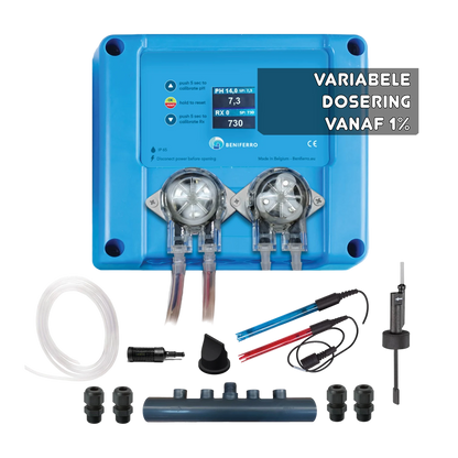 Kompakt 12V variabel  doseringsenhed til flydende klor / pH - Pool TWIN COMBO - gør-det-selv sæt - pool/spa 10 til 150 m³