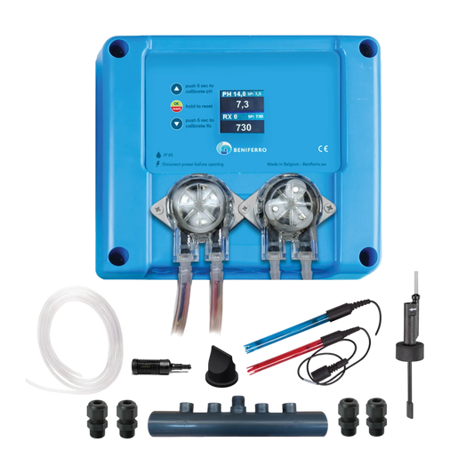Kompakt 12V doseringsenhed til flydende klor / pH - Pool TWIN COMBO - gør-det-selv sæt - pool/spa 10 til 150 m³